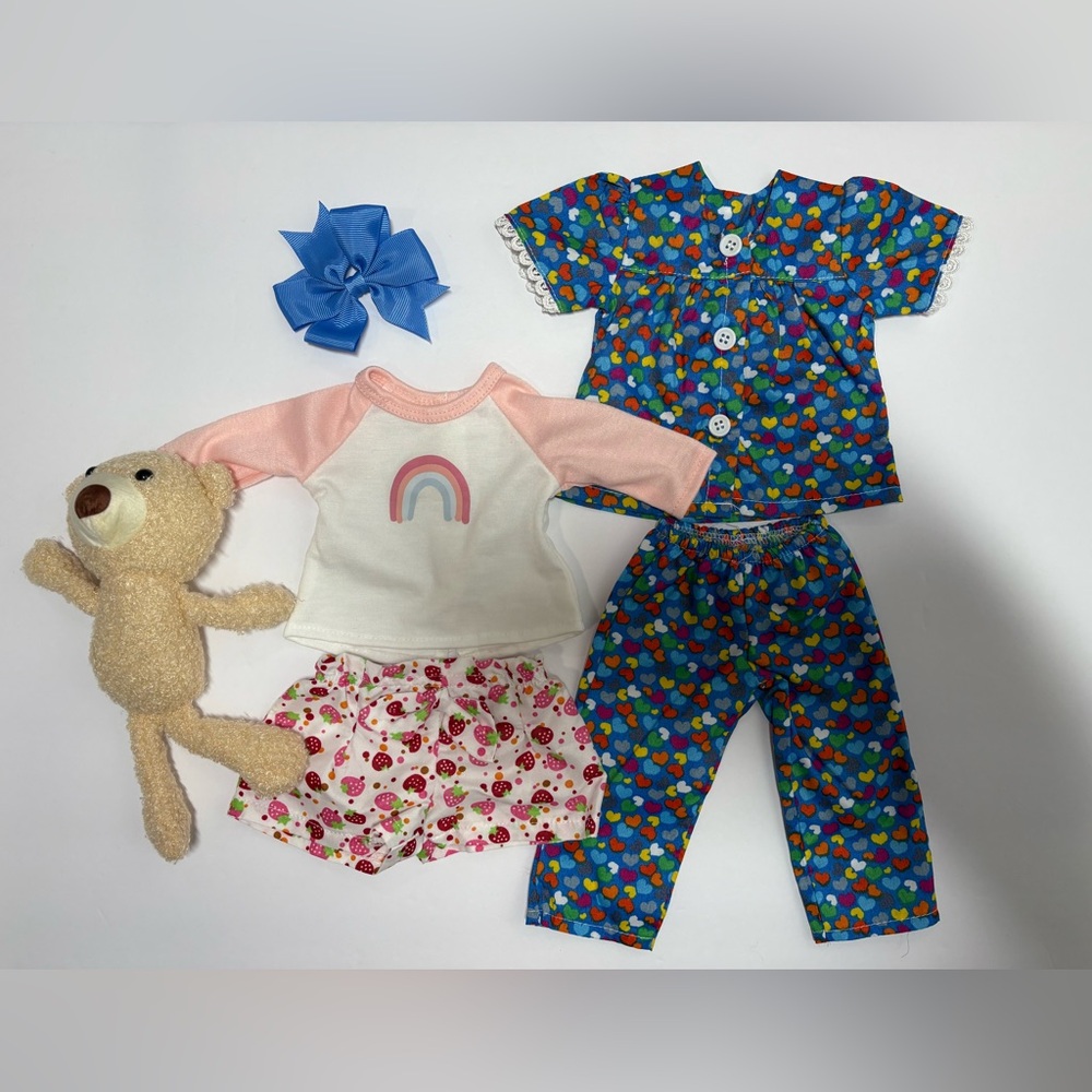 No‎ Brand Pajamas, Bear and Hair Bow for American Girl 18" Doll